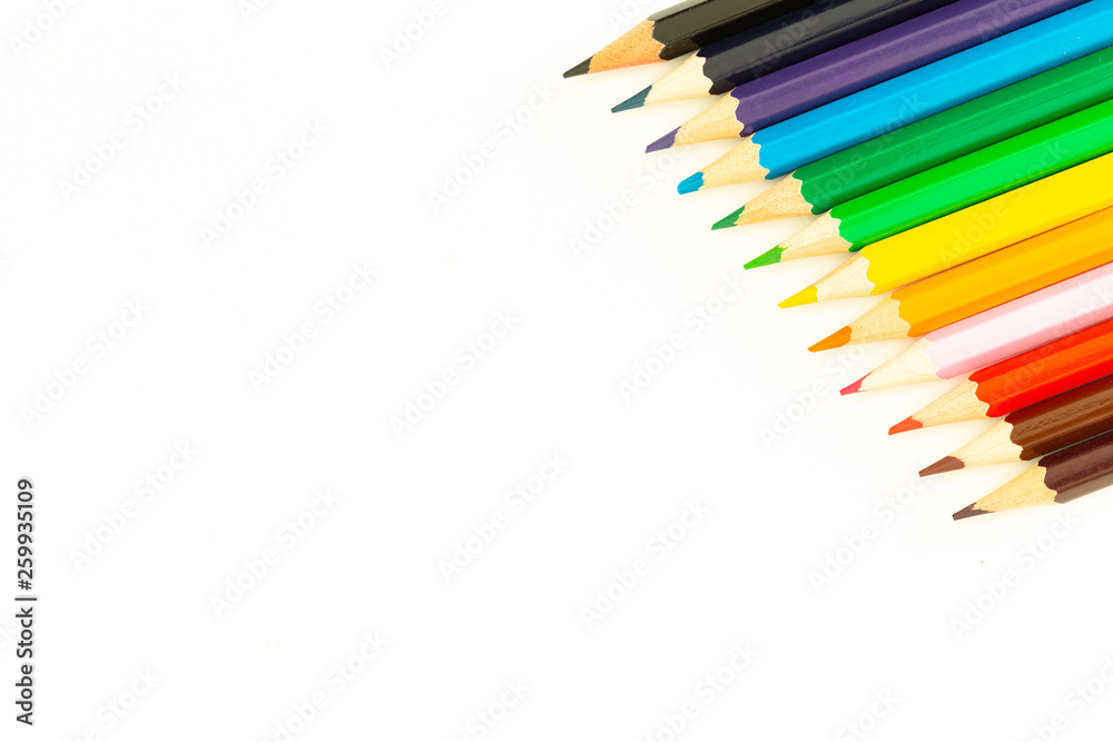 colored pencils on a white background / empty space for text colored pencils on a white background / empty space for text