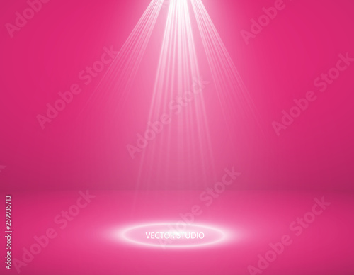 Studio background. Vector empty pink studio for your design, spotlight. Vector graphics. Empty bright color studio table, banner for advertising. Vector illustration .tv studio