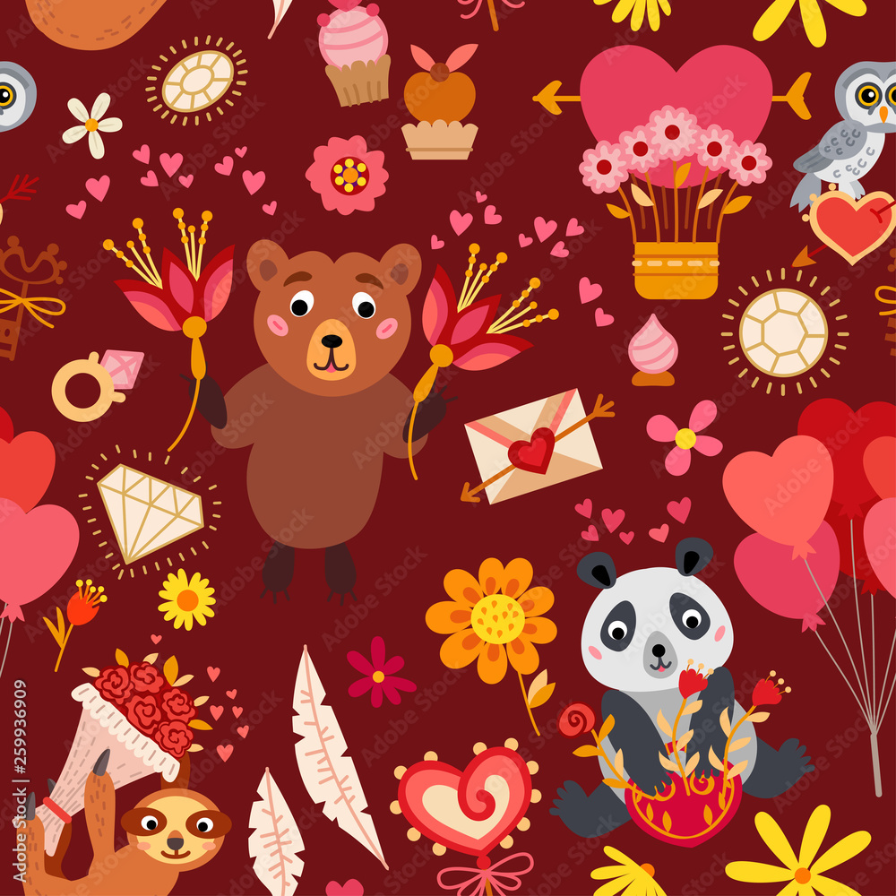 Fototapeta premium Seamless pattern with love elements. Vector illustration
