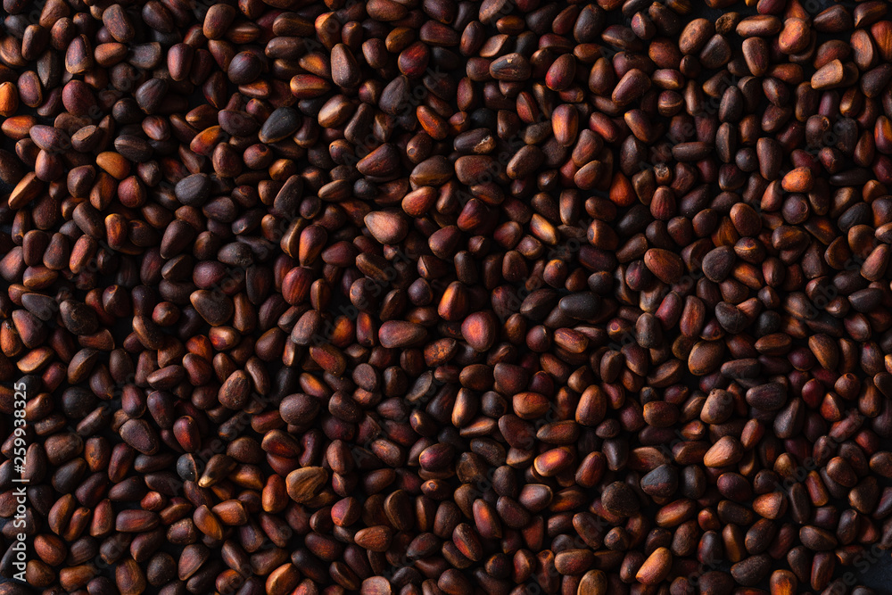 Pine nuts on stone table background. Top view with copy space Pine nuts on stone table background. Top view with copy space
