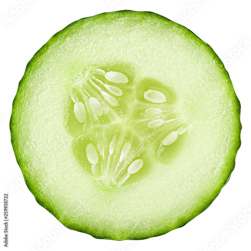 cucumber slice isolated on white background, clipping path, full depth of field