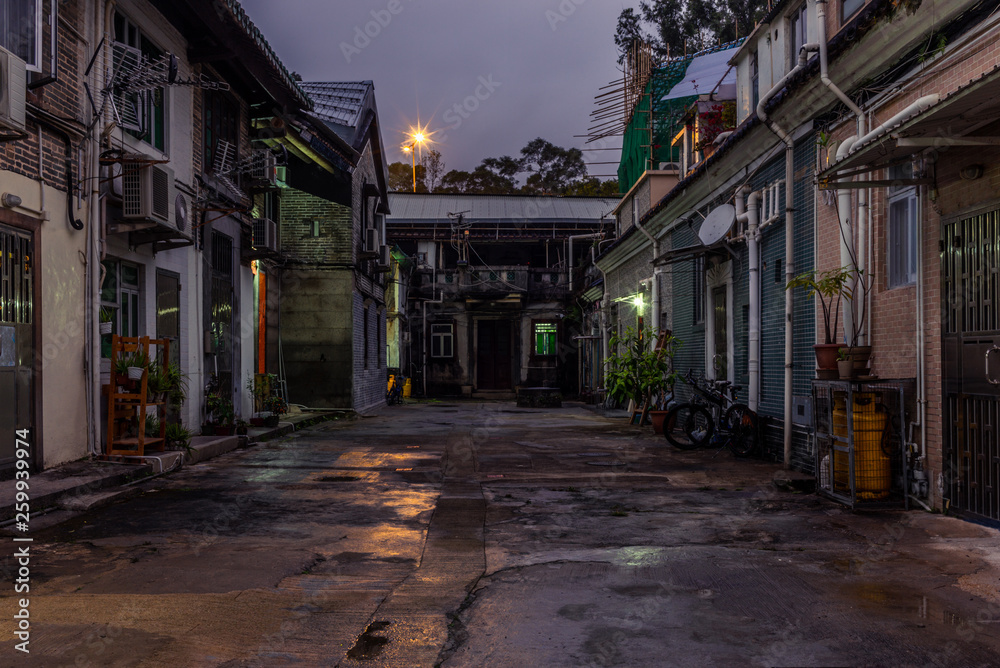 View of the main street of the walled village of Tsang Tai Uk (also known as Shan Ha Wai) in the Honk Kong New Territories