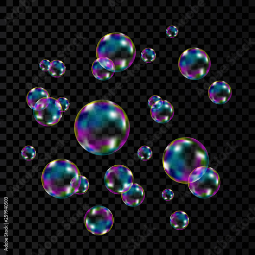Colorful soap  bubbles with rainbow reflection.