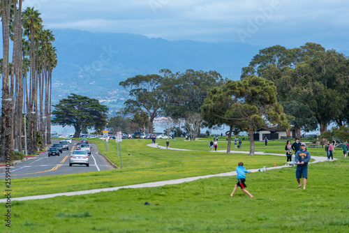 View of park over coastal California ocean, leisure time