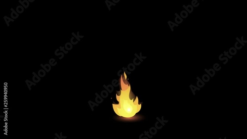 2D cartoon fire appears and goes out on a black background