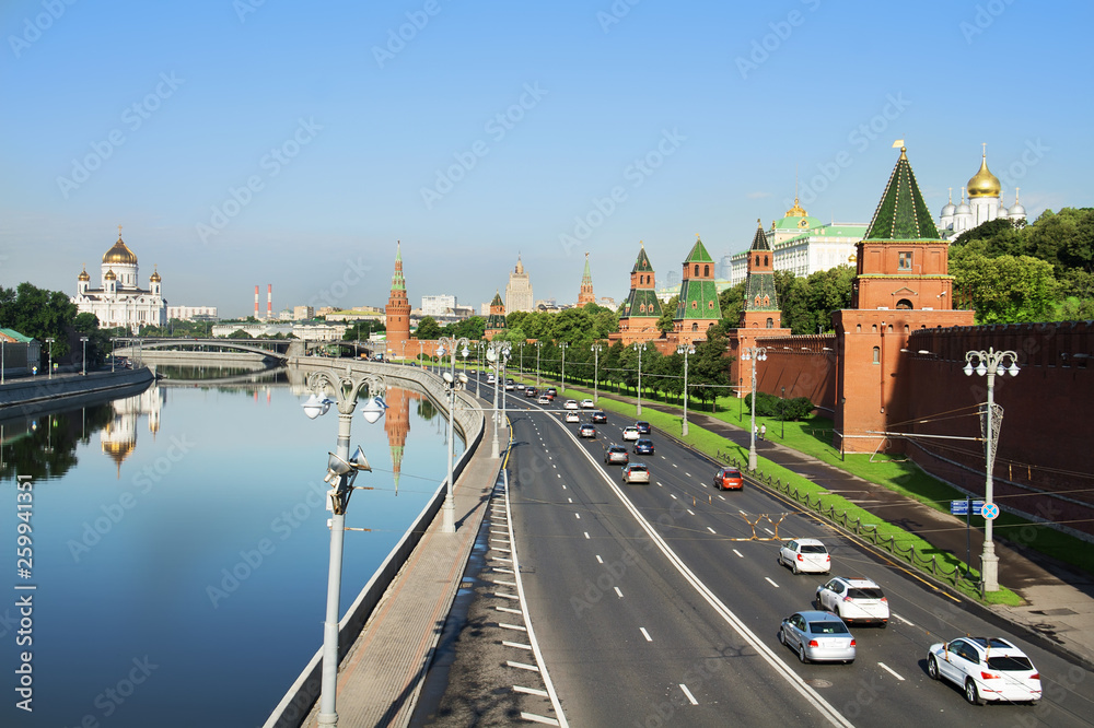 The Kremlin embankment. The walls of the Moscow Kremlin