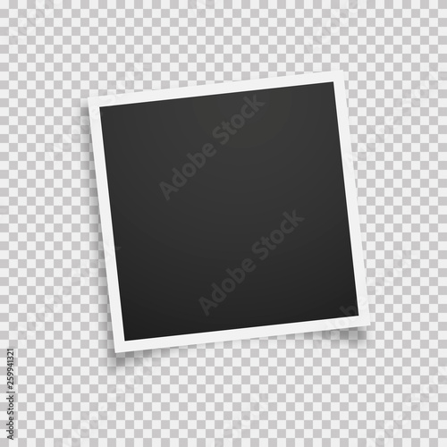 Simple empty realistic photo frame with shawow on trasparent background. Trendy mockup.