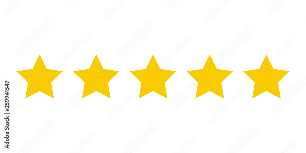 Five yellow stars customer product rating. Icon fow web applications and websites. Five yellow stars customer product rating. Icon fow web applications and websites.
