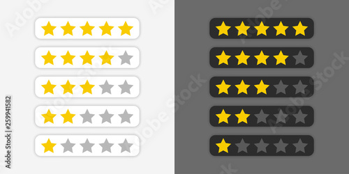 Five yellow stars customer product rating. Icon fow web applications and websites on black and white background.