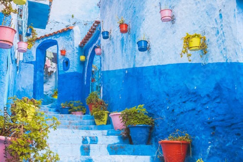 Amazing view of the street in the blue city of Chefchaouen. Location: Chefchaouen, Morocco, Africa. Artistic picture. Beauty world © Kotangens