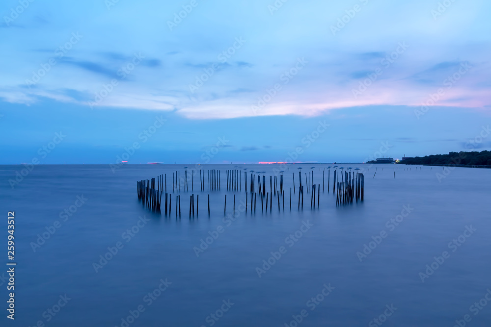 Scenery of love Heart shape from bamboo With the blue sea