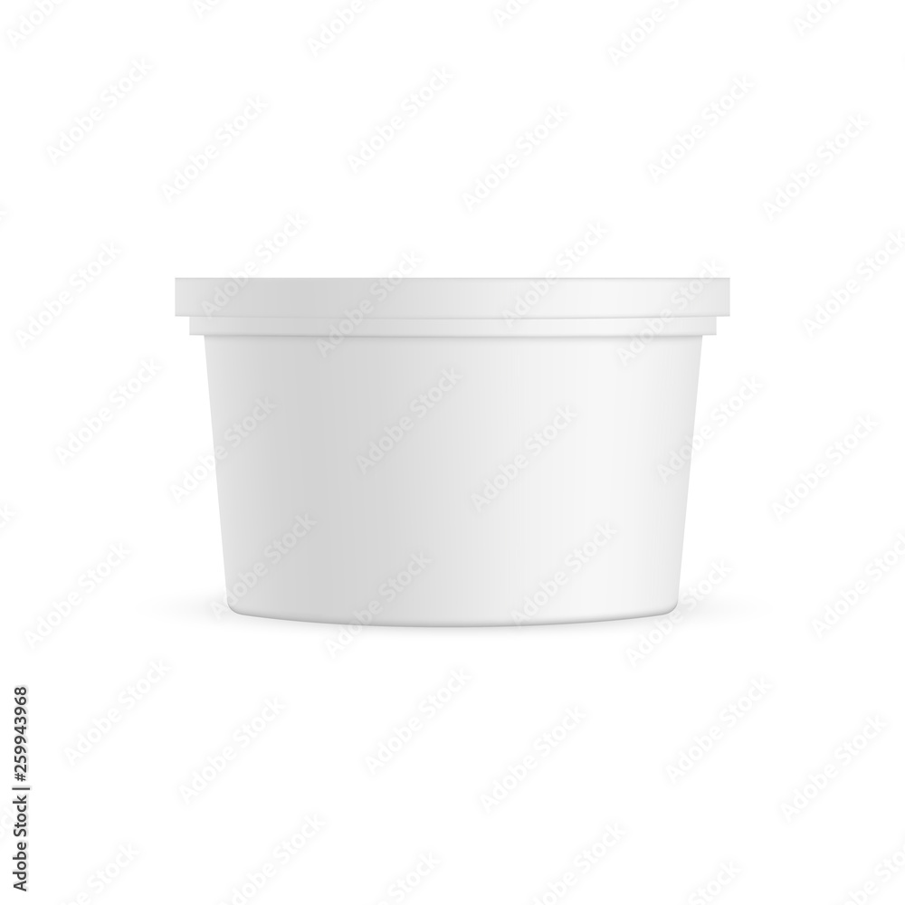 Plastic container mockup isolated on white background - front view. Vector illustration