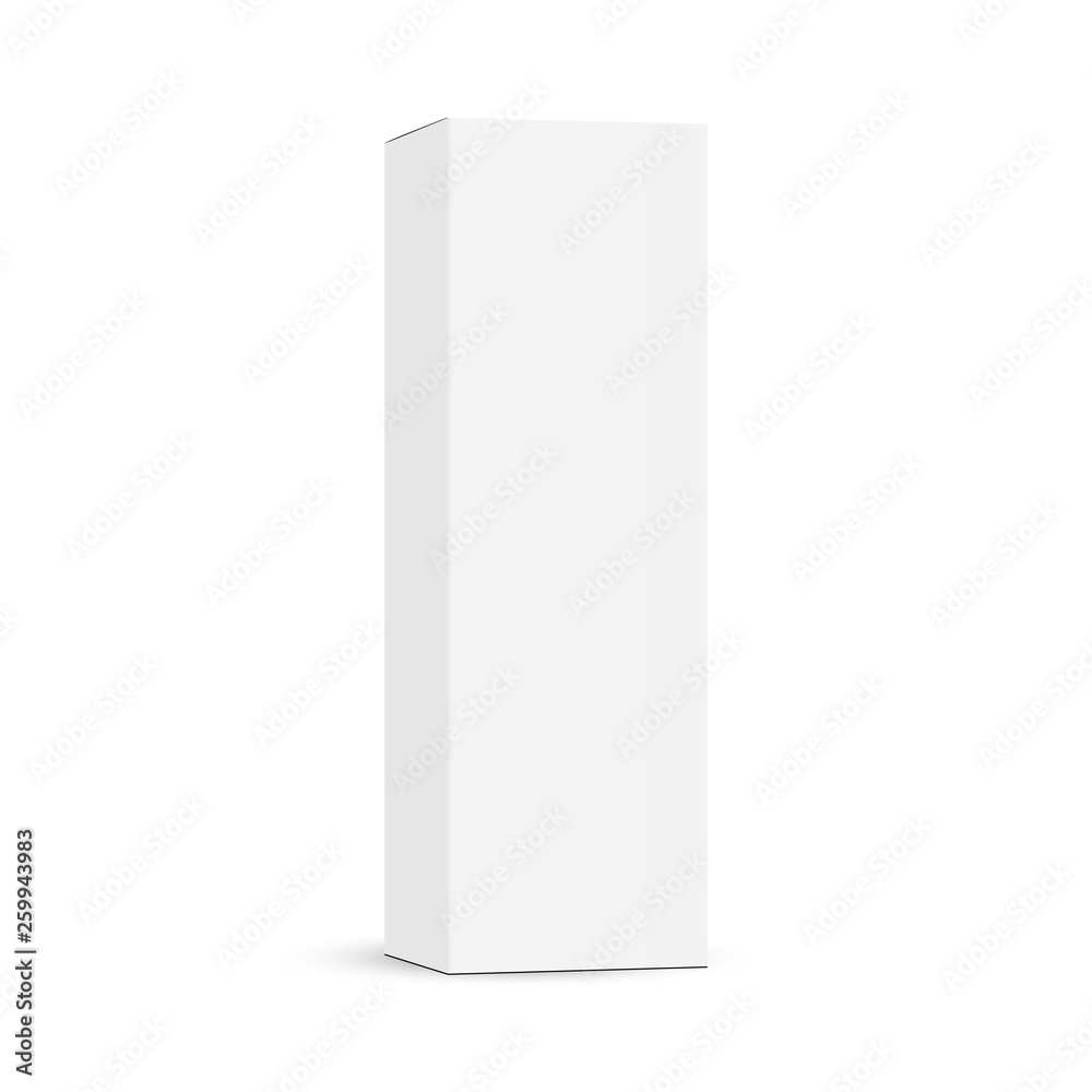 Tall cardboard packaging box mockup isolated on white background - half side view. Vector illustration Tall cardboard packaging box mockup isolated on white background - half side view. Vector illustration