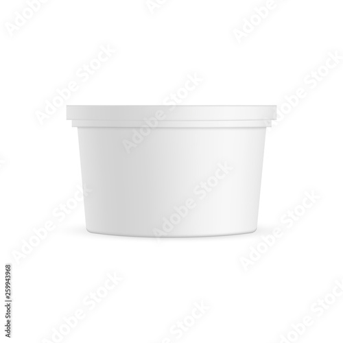 Plastic container mockup isolated on white background - front view. Vector illustration