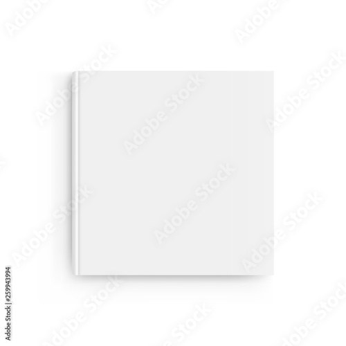 Square book cover mockup isolated on white background - top view. Vector illustration