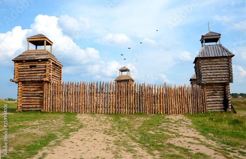 A fort with wooden stockade 