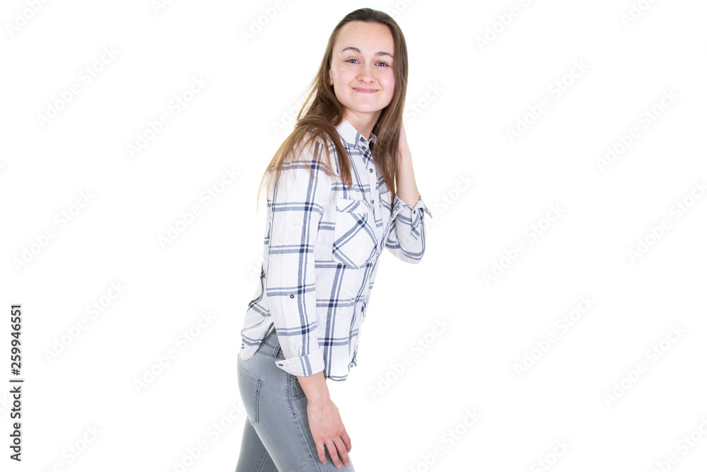 Teen 18 cheerful cute teen girl 18 years old isolated on a white background Stock Photo | Adobe Stock