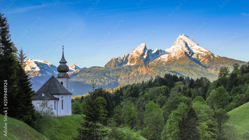 Destination scenery in Berchtesgaden with Maria Gern chapel and Watzmann mountain