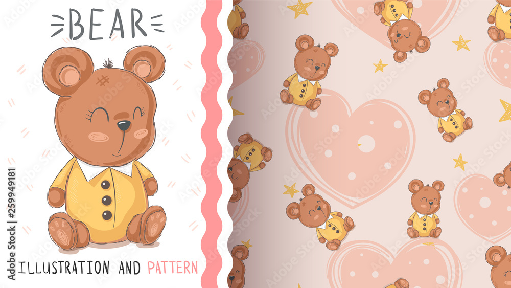 Obraz premium Teddy cute bear - seamless pattern