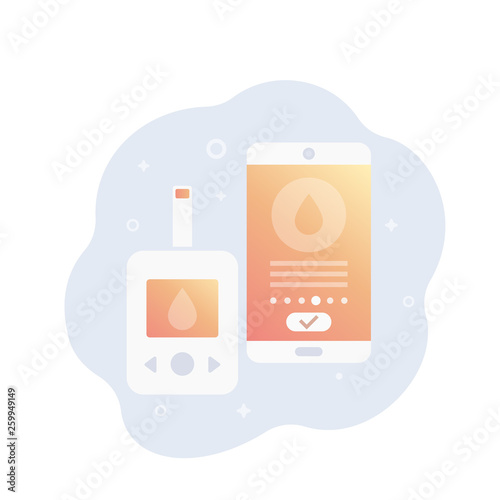 Glucose meter, glucometer and smartphone icon