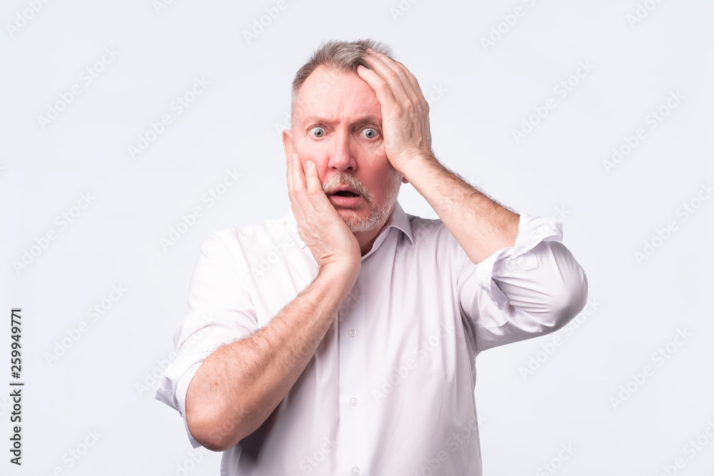 Senior guy looking unsatisfied and tired. Memory problem Senior guy looking unsatisfied and tired. Memory problem
