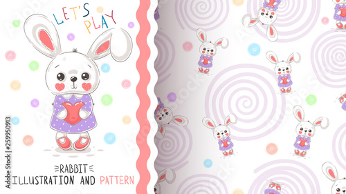 Rabbit with heart - seamless pattern