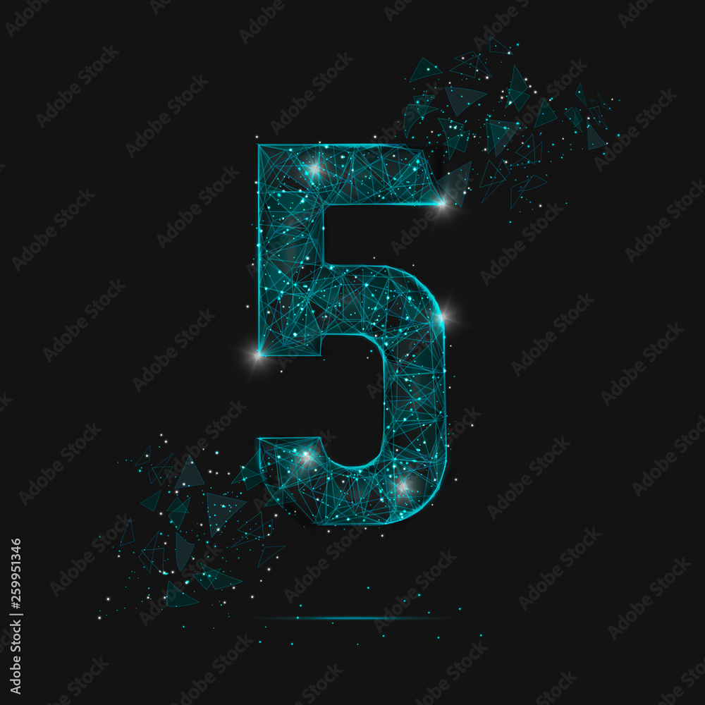Abstract isolated blue image of a number three. Polygonal illustration looks like stars in the blask night sky in spase or flying glass shards. Digital design for website, web, internet. - obrazy, fototapety, plakaty 