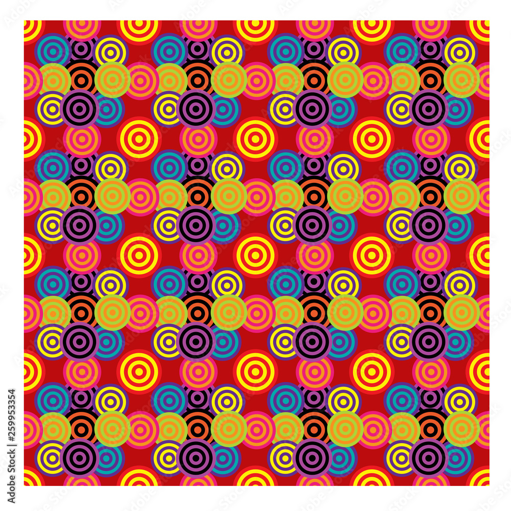 seamless pattern with colorful circle on red background