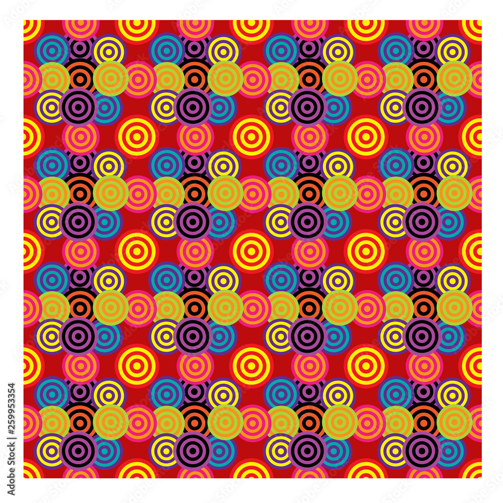seamless pattern with colorful circle on red background seamless pattern with colorful circle on red background