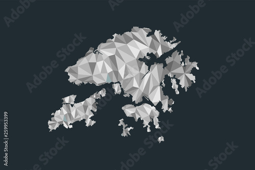 Low poly Hong Kong map vector of white color geometric shapes or triangles on black background illustration 
