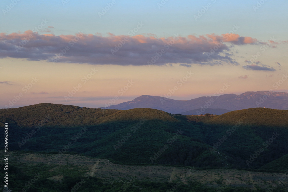 Fototapeta premium Beautiful view of the evening hills and mountains in the Crimea