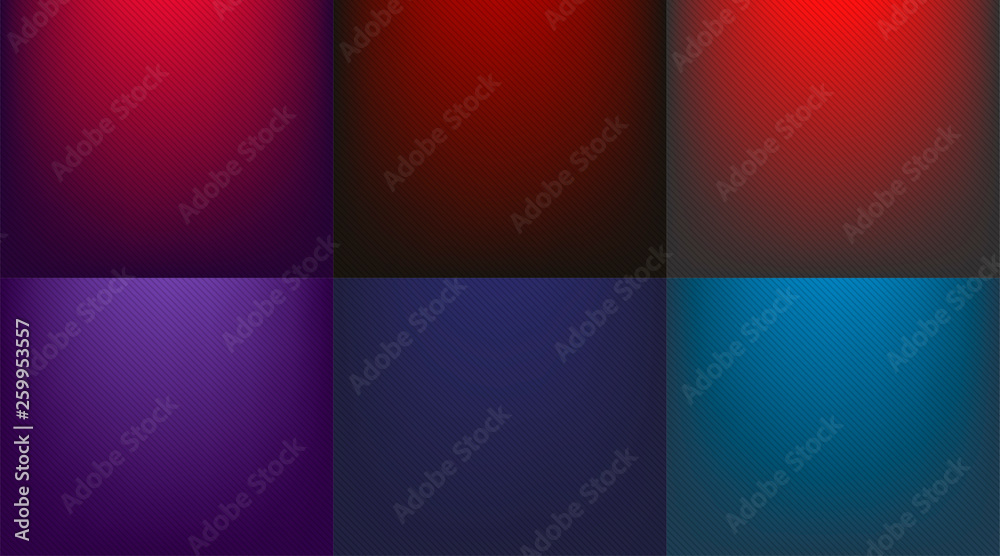 Blue and red background gradient Set. Blue and red radial gradient to black with lines - vector