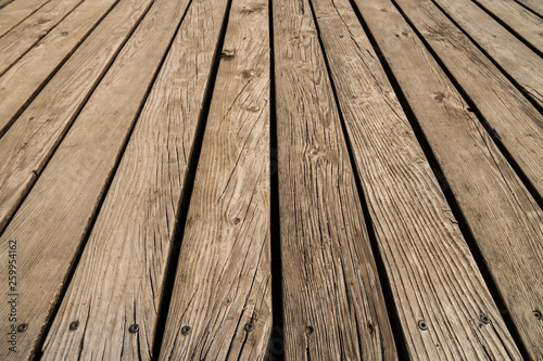 Close up of composite decking. Wood planks background. Timber hardwood wall.(selective focus)