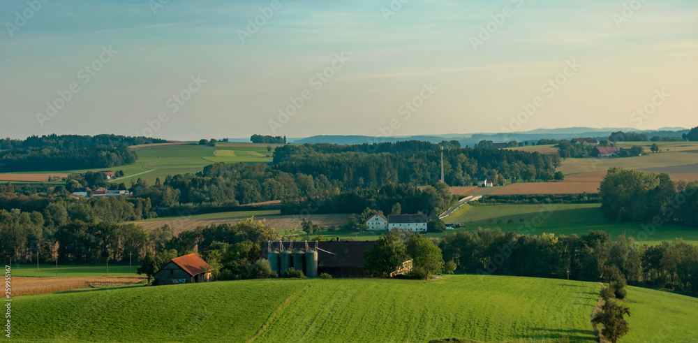 Farms on hills in rural Austria