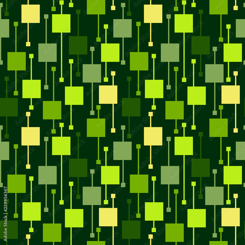 Simple geometric multicolor bright squares and lines on green background. Nature abstract vector seamless patterns for textile, prints, wallpaper etc. Simple geometric multicolor bright squares and lines on green background. Nature abstract vector seamless patterns for textile, prints, wallpaper etc.
