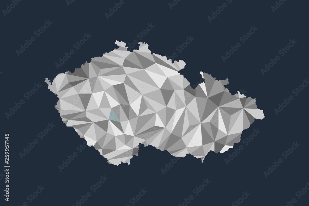 Low poly Czech Republic map vector of white color geometric shapes or triangles on black background illustration Low poly Czech Republic map vector of white color geometric shapes or triangles on black background illustration