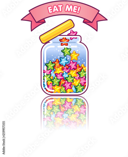 Cute jar icon with star shaped rainbow candies inside and lovely banner