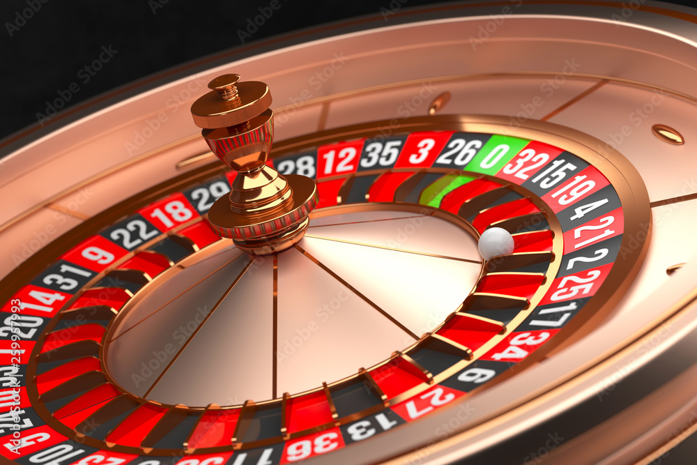 Luxury Casino roulette wheel on black background. Casino theme. Close-up golden casino roulette with a ball on 21. Poker game table. 3d rendering illustration. Luxury Casino roulette wheel on black background. Casino theme. Close-up golden casino roulette with a ball on 21. Poker game table. 3d rendering illustration.