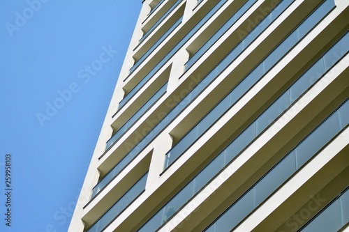 Modern european complex of apartment buildings. Fragment of a modern residential apartment building.
