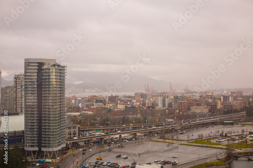Vancouver British Columbia Canada aerial cityscape traffic 