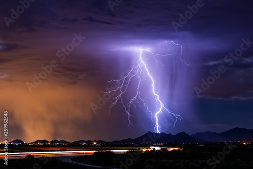 Lightning bolt over a city