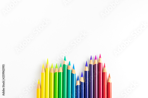Colored pencils with white background sorted by color palettes