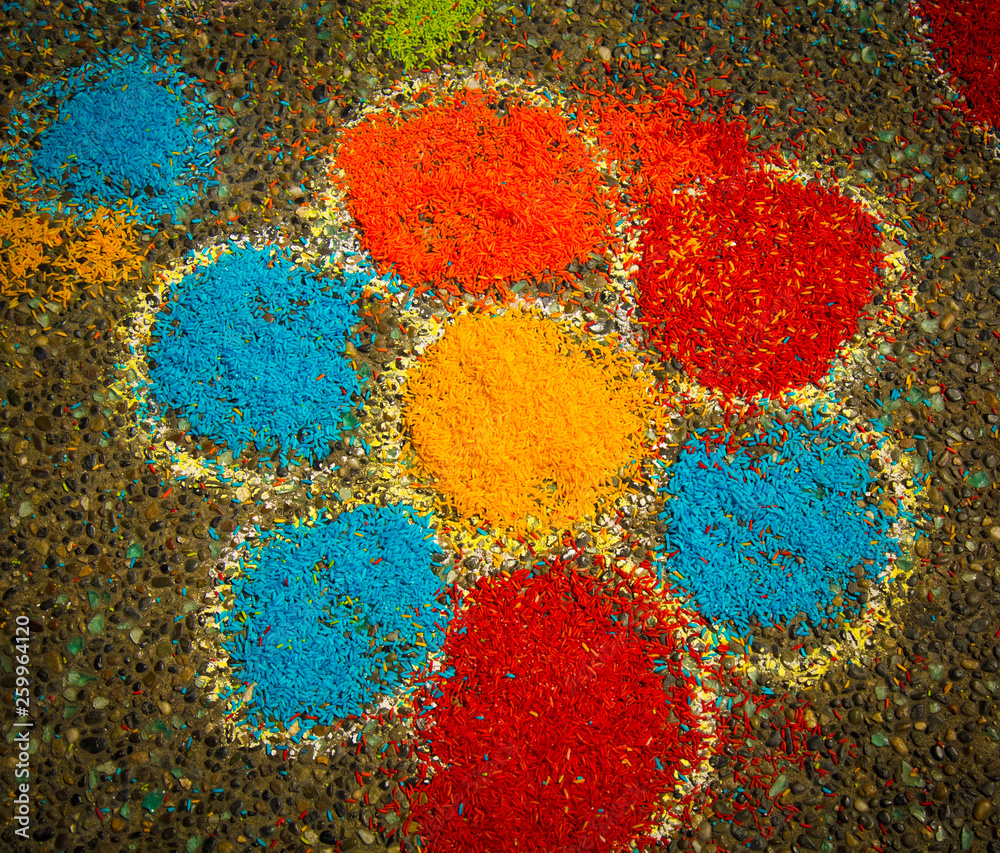 Art raw rice grains asphalt flower concept creativity 