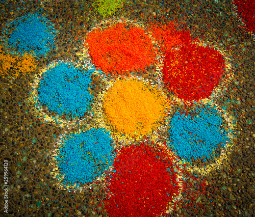 Art raw rice grains asphalt flower concept creativity  photo