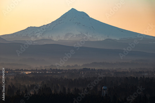 Golden sunrise over Mount Hood, Portland, Oregon