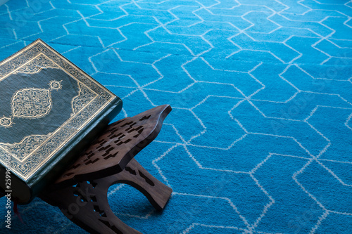 Holy book Koran or quran in the mosque for Muslims holiday, Ramadan,blessed Friday message.