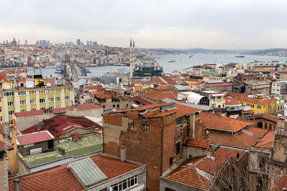 Rooftop Istanbul view from Sagir han. Sagir han is a bazaar building located in Eminonu, former district of Istanbul in Turkey.