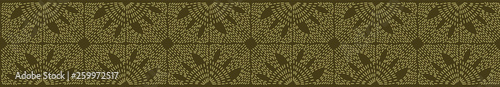 Floral motif sashiko style needlework seamless vector border pattern. Hand stitch victorian green line texture for textile ribbon, classic trim decor. Damask ethnic backdrop. Quilting edging template.