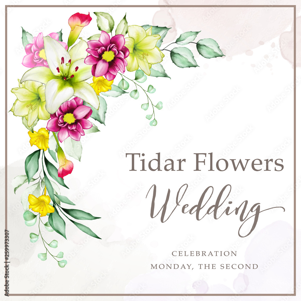 beautiful watercolor floral wreath wedding card