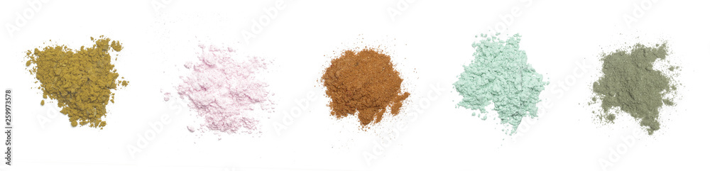 Various cosmetic powder isolated on white background Various cosmetic powder isolated on white background